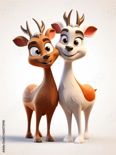 Fototapeta Two 3D Cartoon Antelopes in Love on a Solid Background