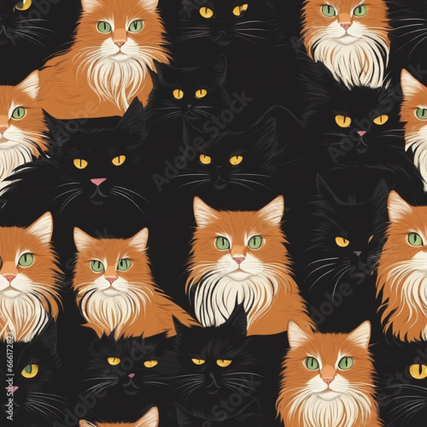 Fototapeta Black cat pattern generative ai