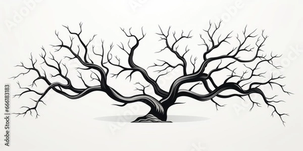 Fototapeta Abstract dry tree on a white background, black and white coloring or tattoo.