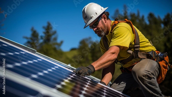 Obraz Solar Technician Installing Solar Panels 