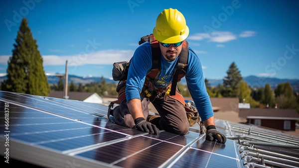 Obraz Solar Technician Installing Solar Panels 