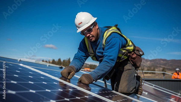 Obraz Solar Technician Installing Solar Panels 