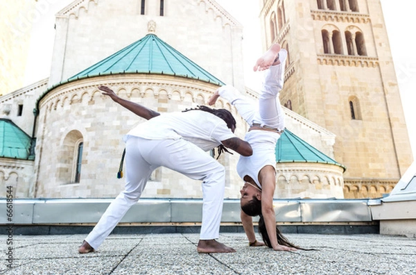 Obraz Young pair capoeira partnership ,spectacular sport