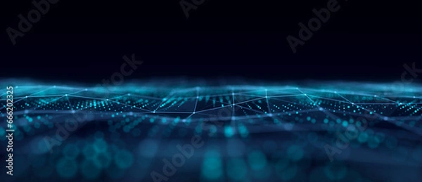 Obraz Technology blue wave with lines. Big data visualization. Analytics representation. Digital background. 3d rendering.