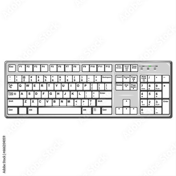 Fototapeta A computer keyboard. Vector illustration isolated on white background