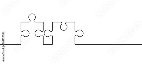 Fototapeta jigsaw puzzle pieces connection line pattern. Puzzle pieces icon or pictogram. Cartoon vector outline. Autism awareness logo or symbol. Dubbele platte puzzels. Teamwork concept. Mosic sign. Game print
