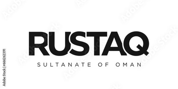 Obraz Rustaq in the Oman emblem. The design features a geometric style, vector illustration with bold typography in a modern font. The graphic slogan lettering.