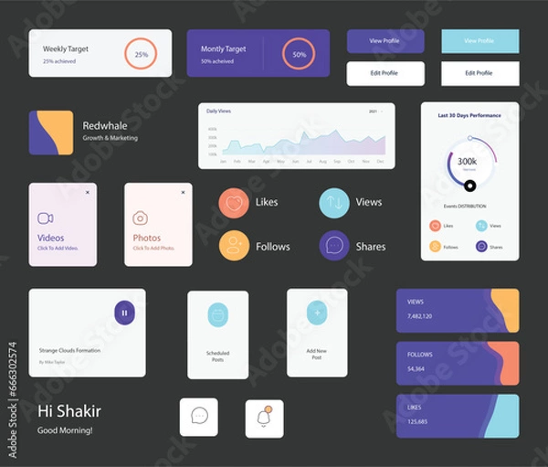 Fototapeta UI kit elements minimal graphics resources for modern user interface design