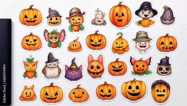 Fototapeta Halloween object sticker set, white background