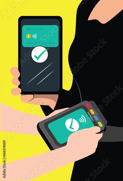 Obraz Female Using Cashless, Contactless Payment Shows Cell Phone