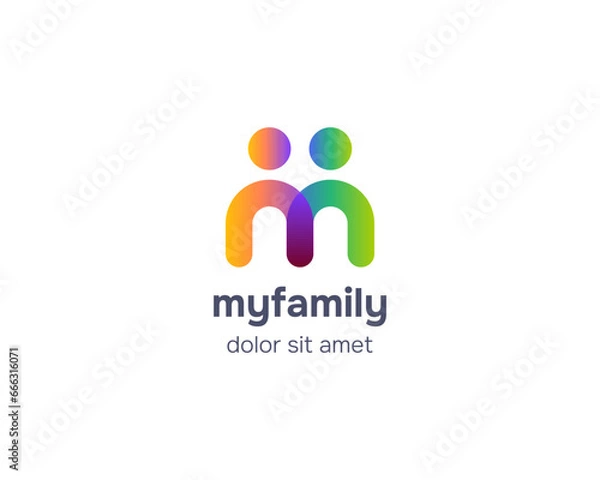 Fototapeta Colorful modern initial letter m with people logo