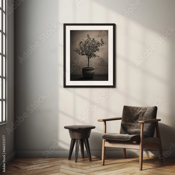 Fototapeta Moody Modern Rustic Frame Mockup with Chair and Shadows