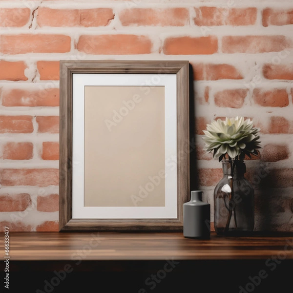 Fototapeta Rustic Picture Frame Mockup with Brick Wall