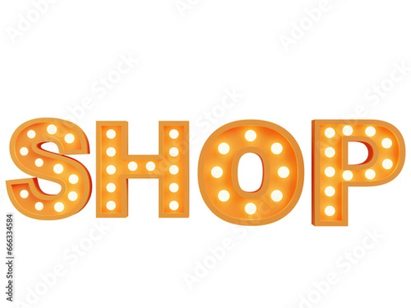 Fototapeta 3d render of shop font with light bulb