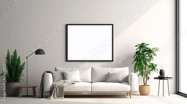 Obraz Mockup empty blank poster frame sitting on top of a.Generative AI
