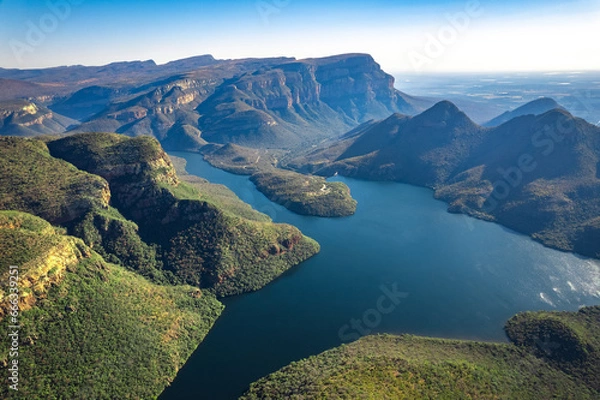Obraz Aerial views of Blyde River Canyon and the three Rondavels in Graskop, Mpumalanga, South Africa