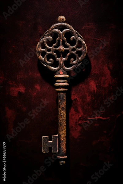 Fototapeta An ominous old key in a color background