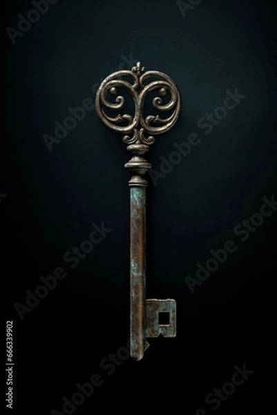 Fototapeta An ominous old key in a color background