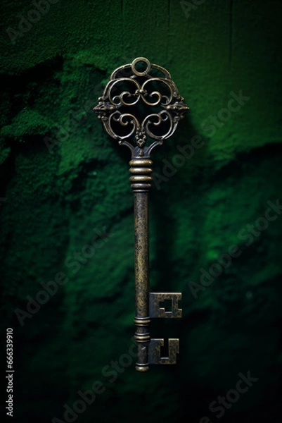 Fototapeta An ominous old key in a color background