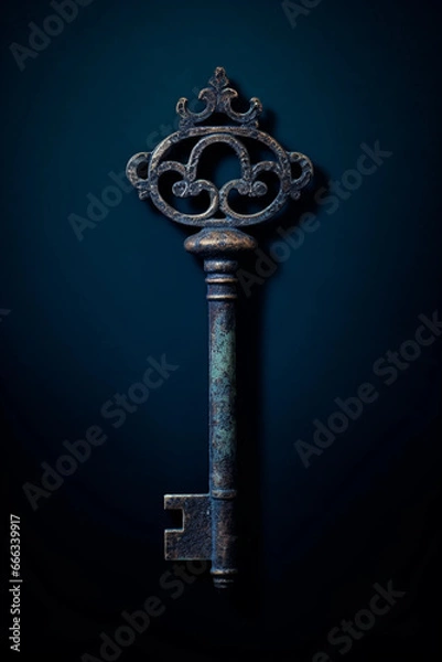 Fototapeta An ominous old key in a color background