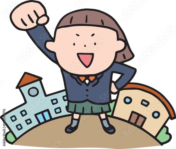 Obraz 学校で頑張る制服の女の子