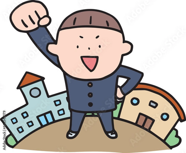 Obraz 学校で頑張る制服の男の子