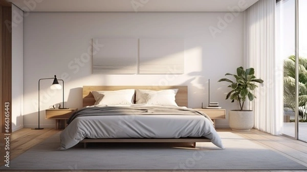 Fototapeta Modern white bedroom. Modern interior design