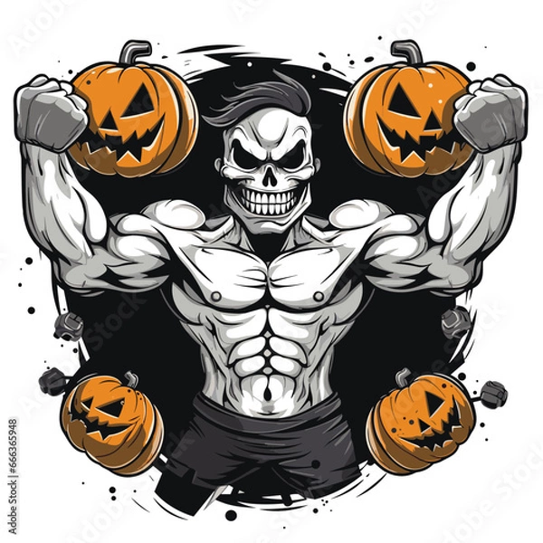 Obraz illustration of a skull bodybuilder
