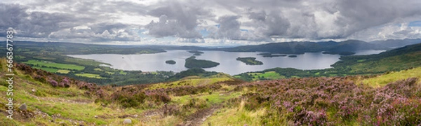 Fototapeta panoramic view of Loch Lomond from Conic Hill, near Balmaha, Cumbria, UK