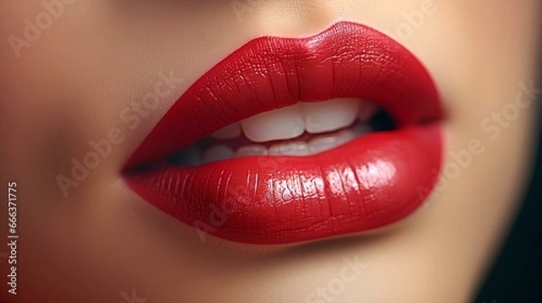 Fototapeta a close up of a woman's lips with red lipstick