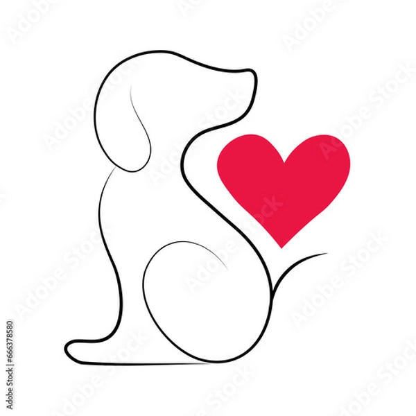 Fototapeta Dog and heart symbol line art png transparent background.
