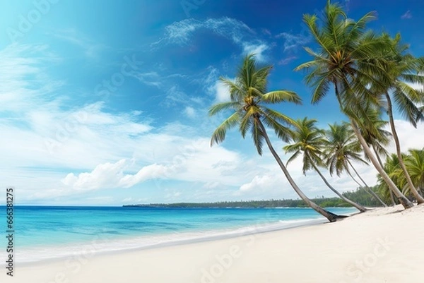 Fototapeta Panoramic Beach Background Concept: Palm Trees on Beach Wide - A Serene Tropical View