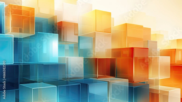 Fototapeta Texture background with random 3d cubic crystal boxes in bright blue and yellow colors