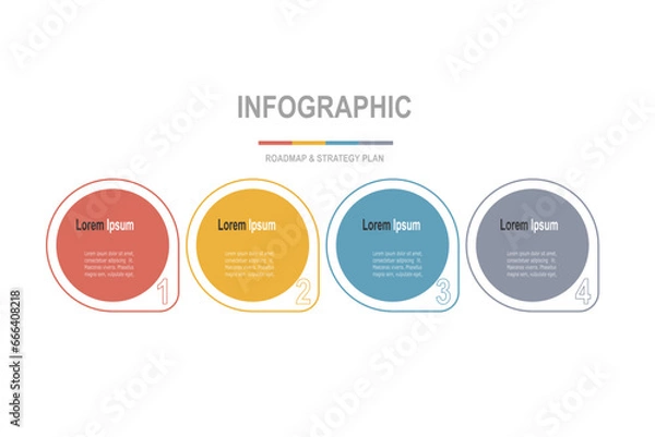Fototapeta infographic elements  template, business concept with, 4 steps,  multi color circle shape design for workflow layout, diagram, annual report, web design.Creative banner, label vector