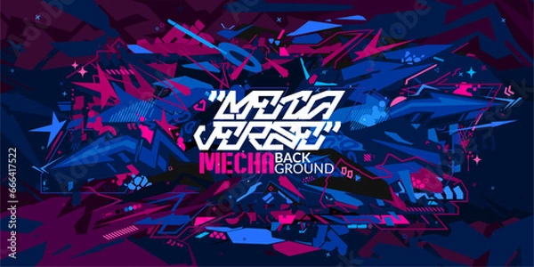 Obraz Trendy Futuristic Mecha Gundam Cyberpunk Metaverse Colorful Abstract Urban Street Art Graffiti Style Vector Illustration Template Background
