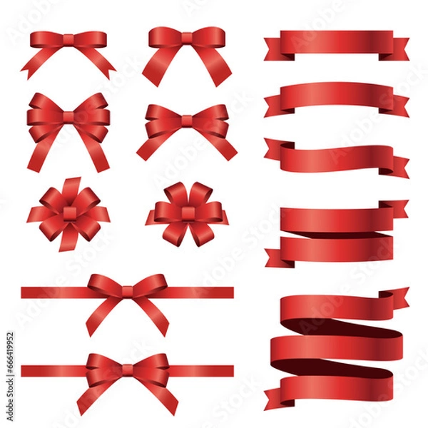 Fototapeta 레드 리본 라벨 일러스트 벡터 이미지 세트