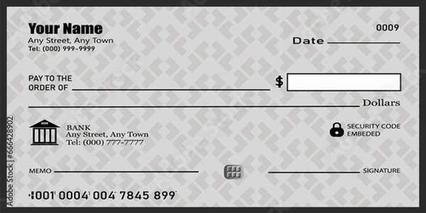 Obraz Blank template of the bank check. Checkbook cheque page with empty fields to fill.