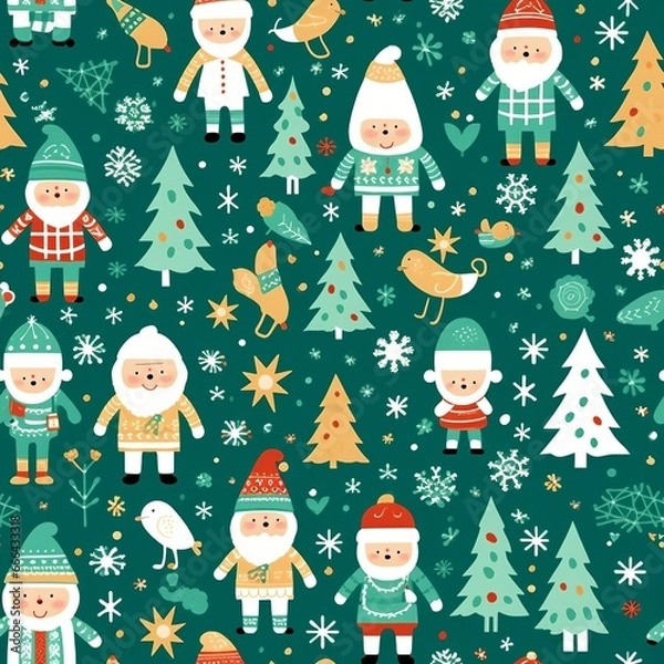 Fototapeta Children's Christmas Fabric Scene Seamless Pattern