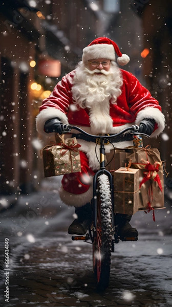 Obraz santa claus riding a bike