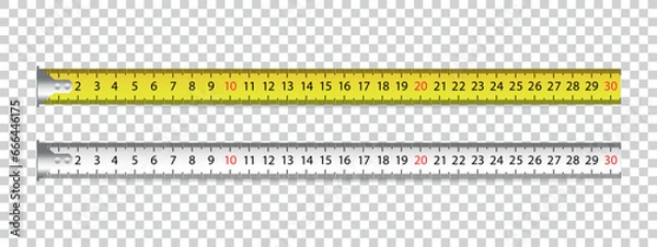 Obraz Yellow And Gray Tape Measure - Realistic Vector Illustrations - Isolated On Transparent Background