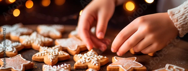 Fototapeta A child makes Christmas cookies. Generative AI,