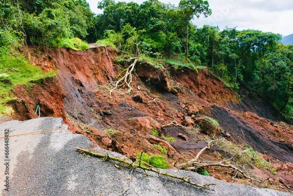 Fototapeta Dangerous landslide on the highway of Yellapur,Karnataka, India