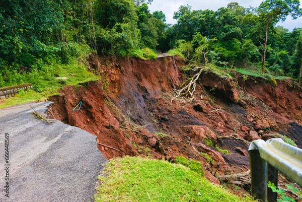 Fototapeta Dangerous landslide on the highway of Yellapur,Karnataka, India