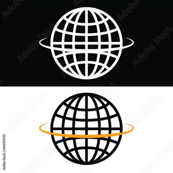 Obraz Globe Icon Vector, Black and White Version Design