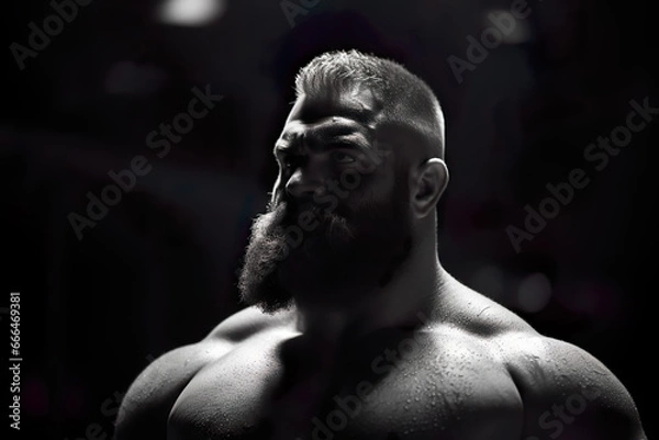 Obraz Weightlifter closeup portrait in a dark studio