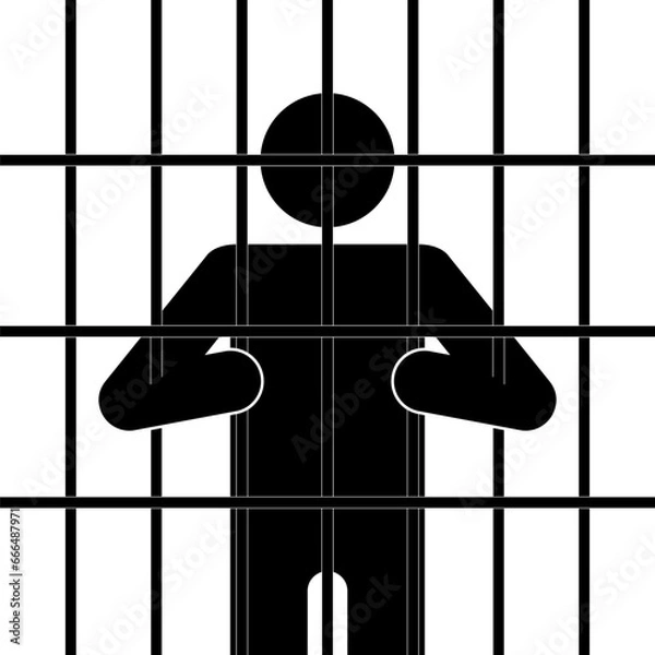 Obraz Stick figure imprisonment, flat vector illustration.