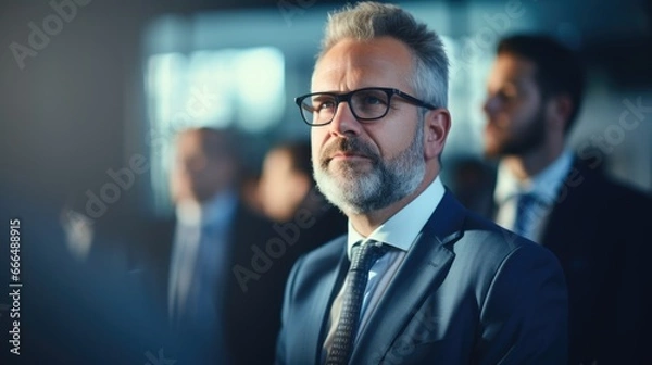 Fototapeta portrait of a team of business.  senior man at modern office background. serious mood.