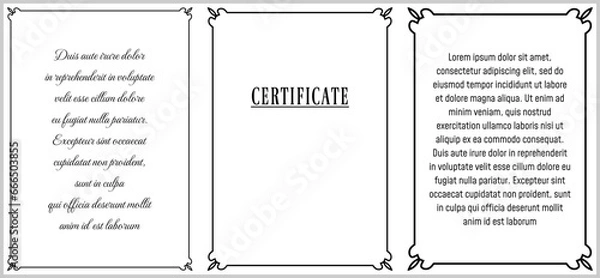 Fototapeta Vector text ad unit frame borders. Vertical book page with frame on white background in retro style. Vintage certificate, diploma, info board, invitation, announcement, cover, or menu page