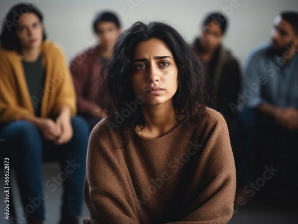 Obraz depressed woman at support group meeting