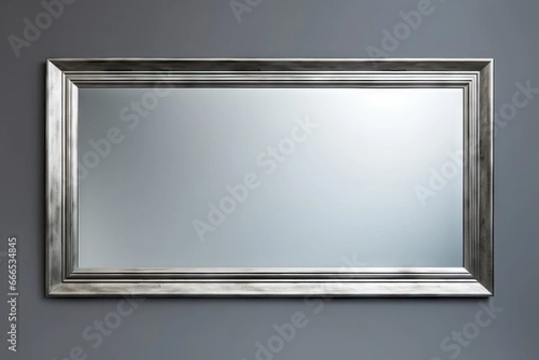 Fototapeta Silver framed contemporary mirror isolated on gray background